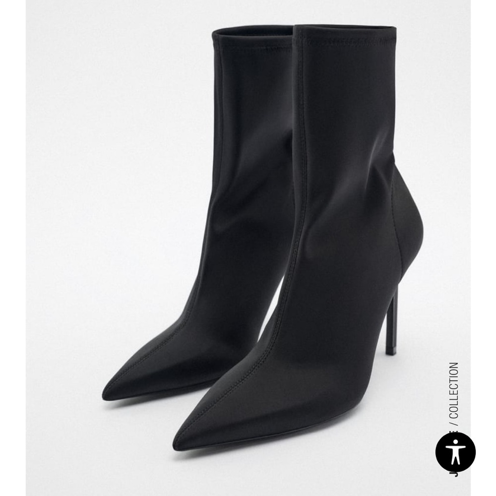 Worn once! Brand new black Zara stiletto ankle boots. Minor scuffing on bottom - Picture 2 of 6